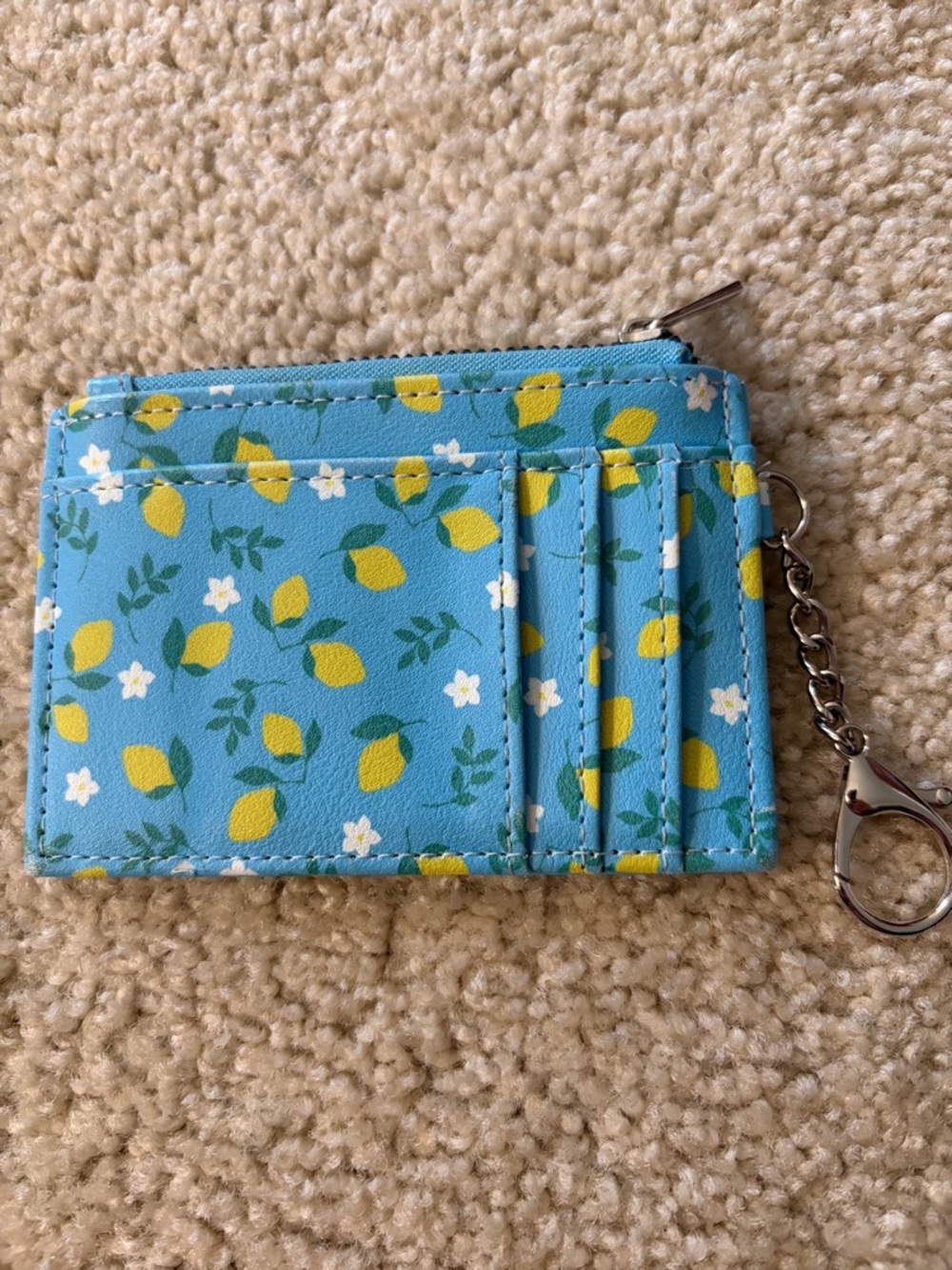 Lemon Print Blue Card Holder Keychain